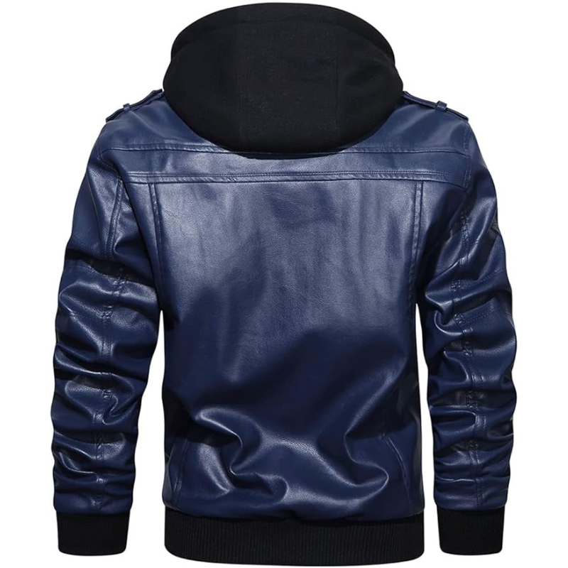 Men's PU Faux Leather Stand Collar Zip-Up Bomber Jacket for a Casual Motorcycle Look